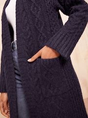 Friends Like These Navy Blue Longline Cable Knit Cardigan - Image 3 of 6