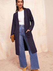Friends Like These Navy Blue Longline Cable Knit Cardigan - Image 5 of 6