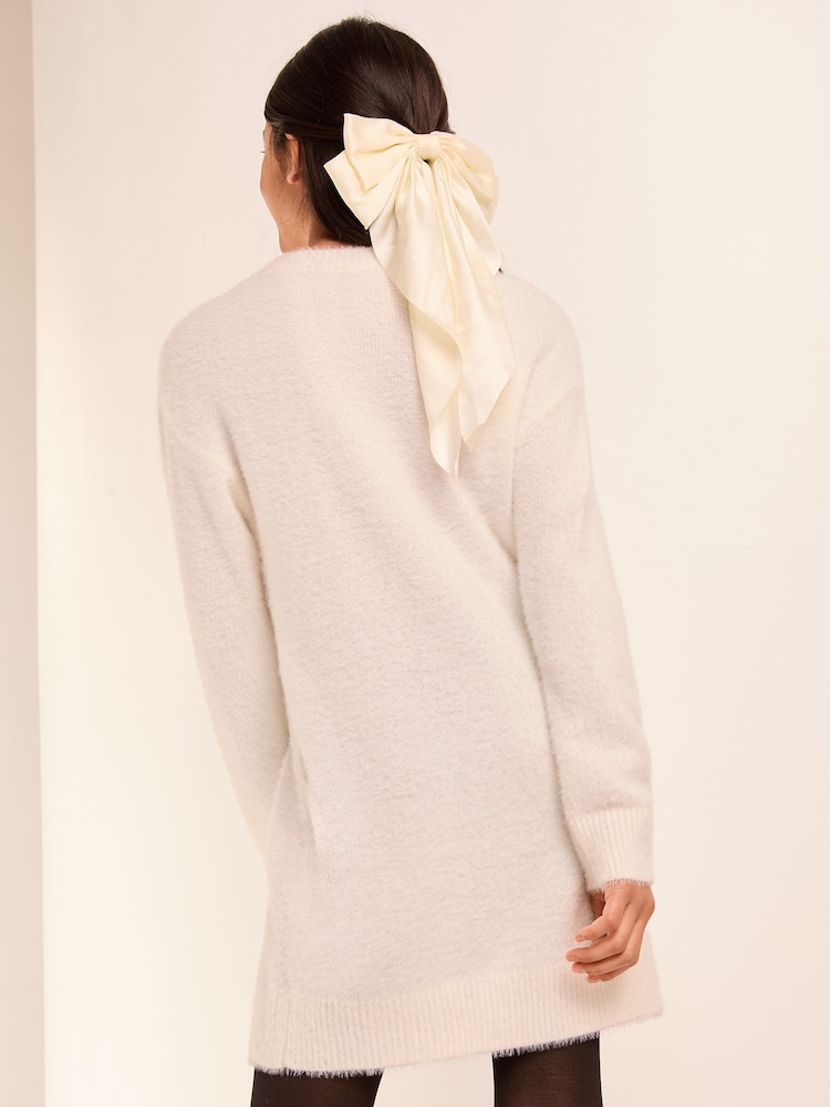 Lipsy Cream White Knitted Bow Embroidered Dress (5-16yrs) - Image 8 of 8 Lipsy Cream White Knitted Bow Embroidered Dress (5-16yrs) - Image 8 of 8
