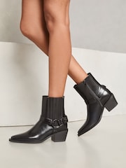 Lipsy Black Mid Heel Moto Biker Western Faux Leather Ankle Boots - Image 4 of 4