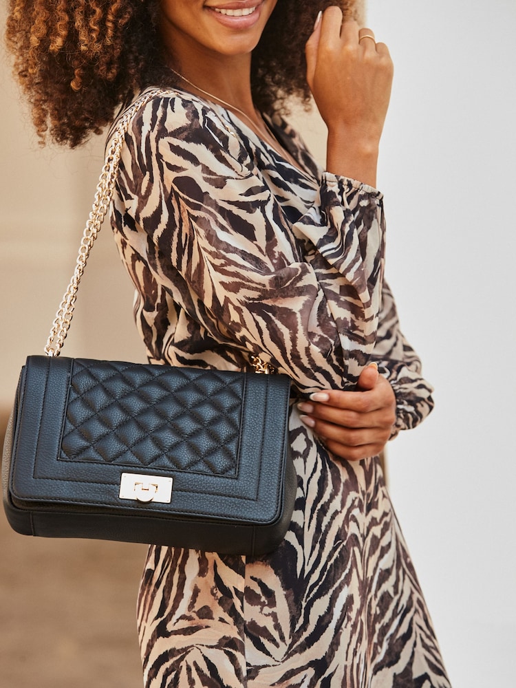 Sosandar Black Leather Quilted Shoulder Bag - Image 1 of 5 Sosandar Black Leather Quilted Shoulder Bag - Image 1 of 5