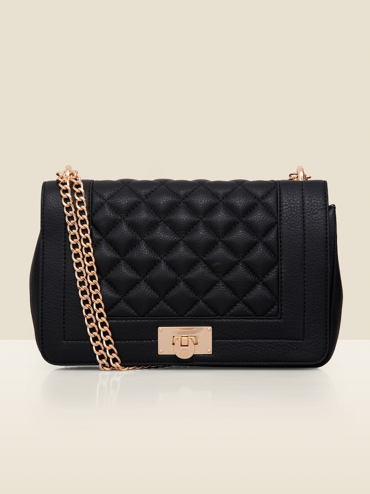 Sosandar Black Leather Quilted Shoulder Bag - Image 2 of 5 Sosandar Black Leather Quilted Shoulder Bag - Image 2 of 5