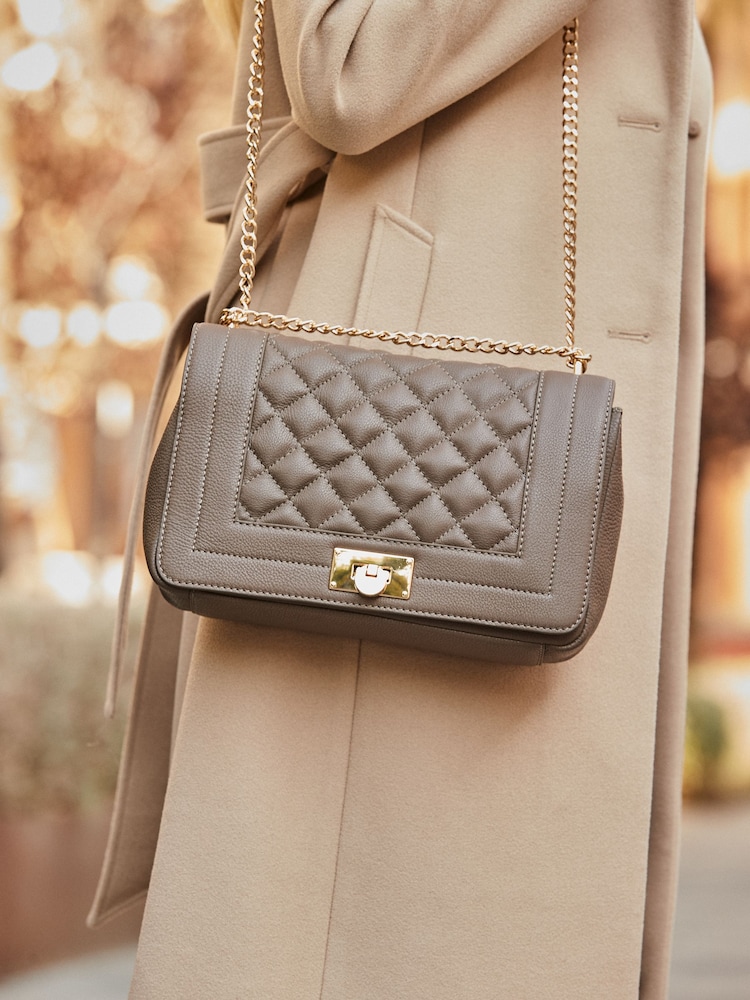 Sosandar Brown Leather Quilted Shoulder Bag - Image 1 of 5 Sosandar Brown Leather Quilted Shoulder Bag - Image 1 of 5