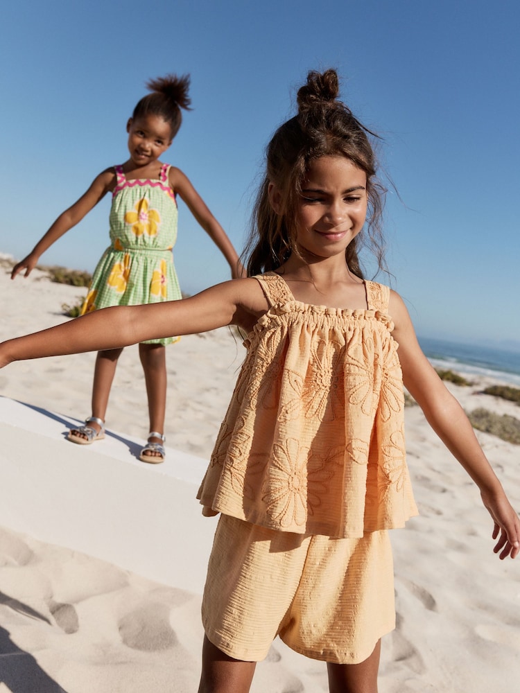 Green Check 100% Cotton Ric Rac Trim Top and Skirt Set (3-16yrs) - Image 7 of 11