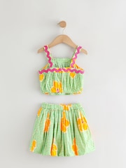 Green Check 100% Cotton Ric Rac Trim Top and Skirt Set (3-16yrs) - Image 9 of 11
