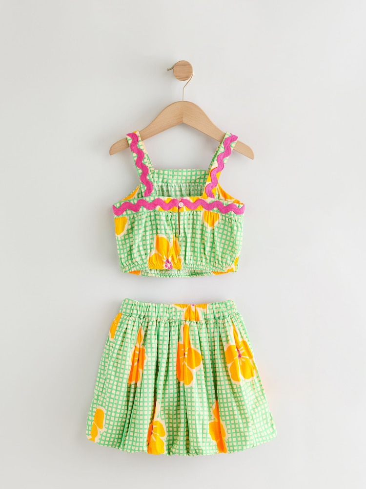 Green Check 100% Cotton Ric Rac Trim Top and Skirt Set (3-16yrs) - Image 9 of 11
