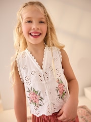 White 100% Cotton Embroidered Blouse (3-16yrs) - Image 1 of 8