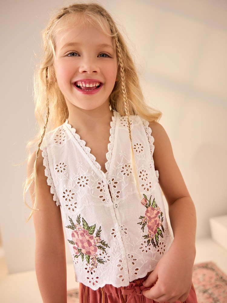 White 100% Cotton Embroidered Blouse (3-16yrs) - Image 1 of 8