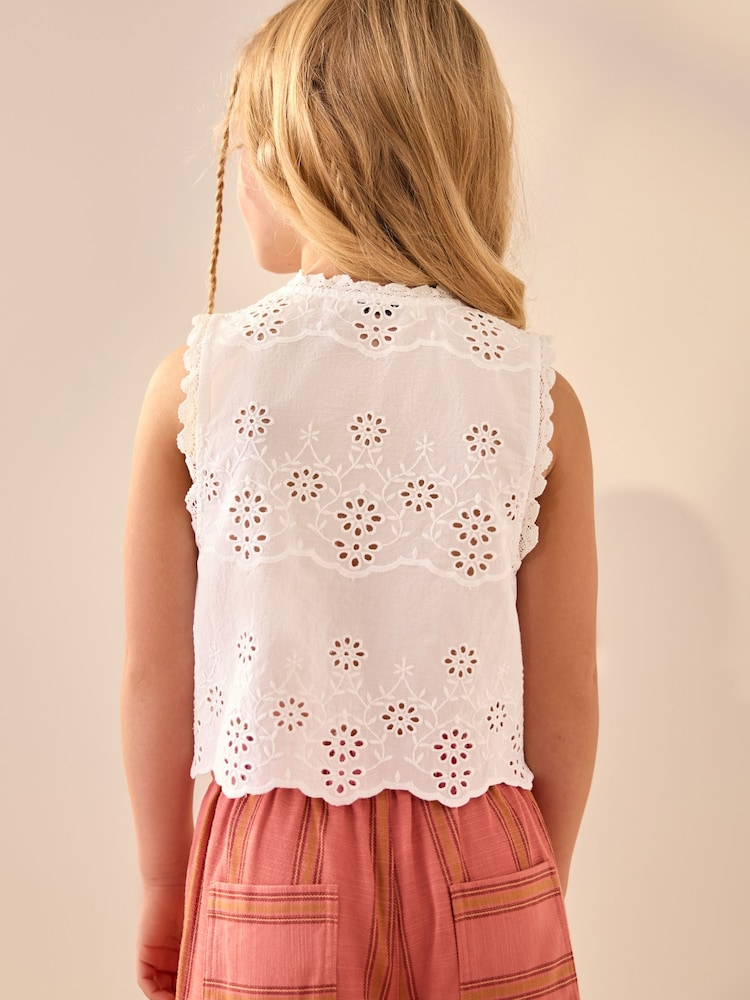 White 100% Cotton Embroidered Blouse (3-16yrs) - Image 3 of 8