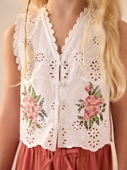 White 100% Cotton Embroidered Blouse (3-16yrs) - Image 4 of 8