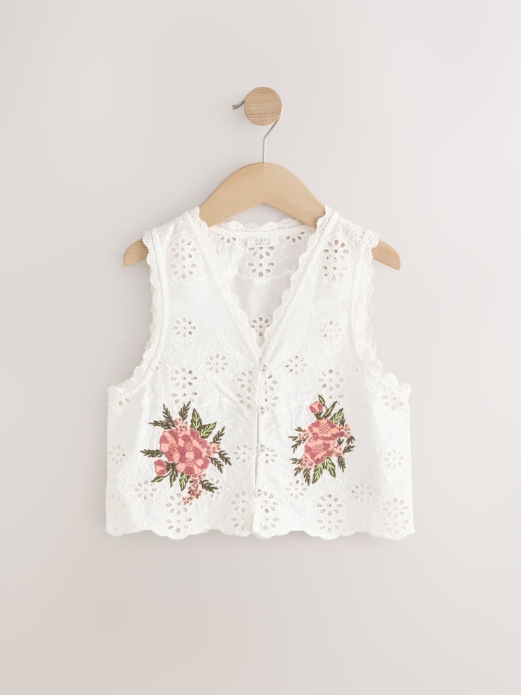 White 100% Cotton Embroidered Blouse (3-16yrs) - Image 5 of 8