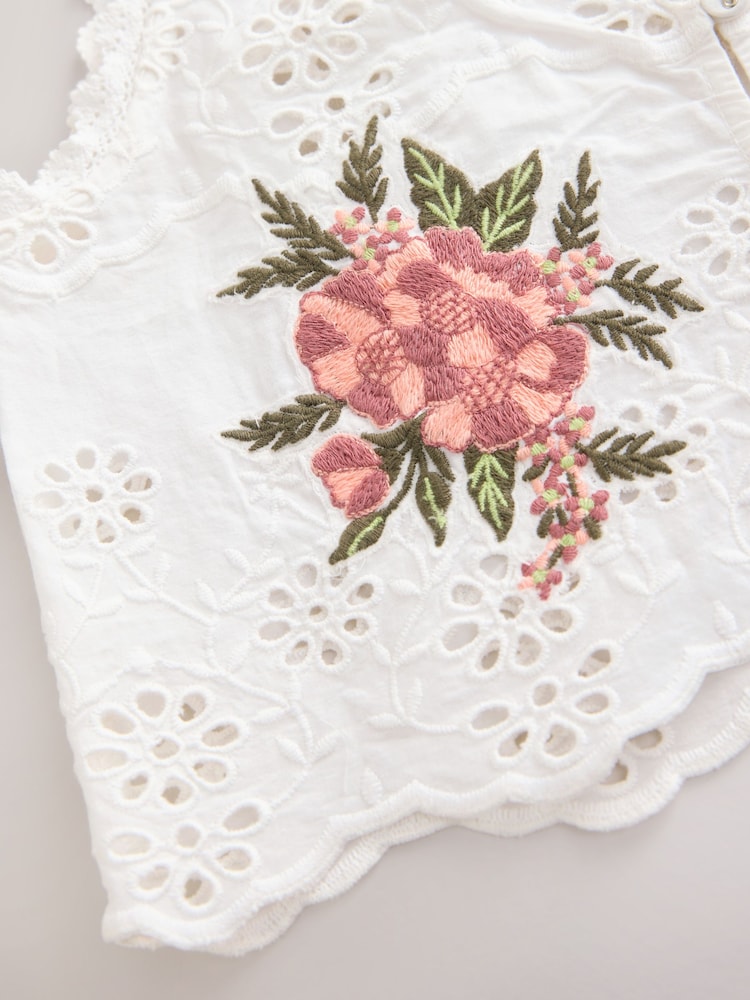 White 100% Cotton Embroidered Blouse (3-16yrs) - Image 7 of 8