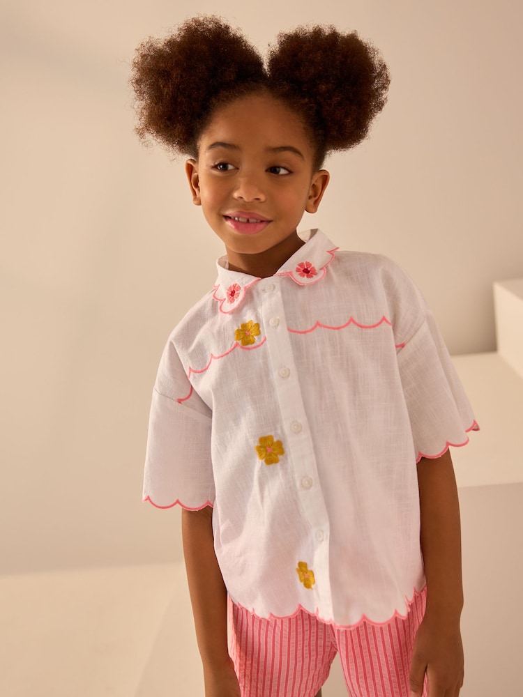 White Embroidered 100% Cotton Shirt (3-16yrs) - Image 1 of 5