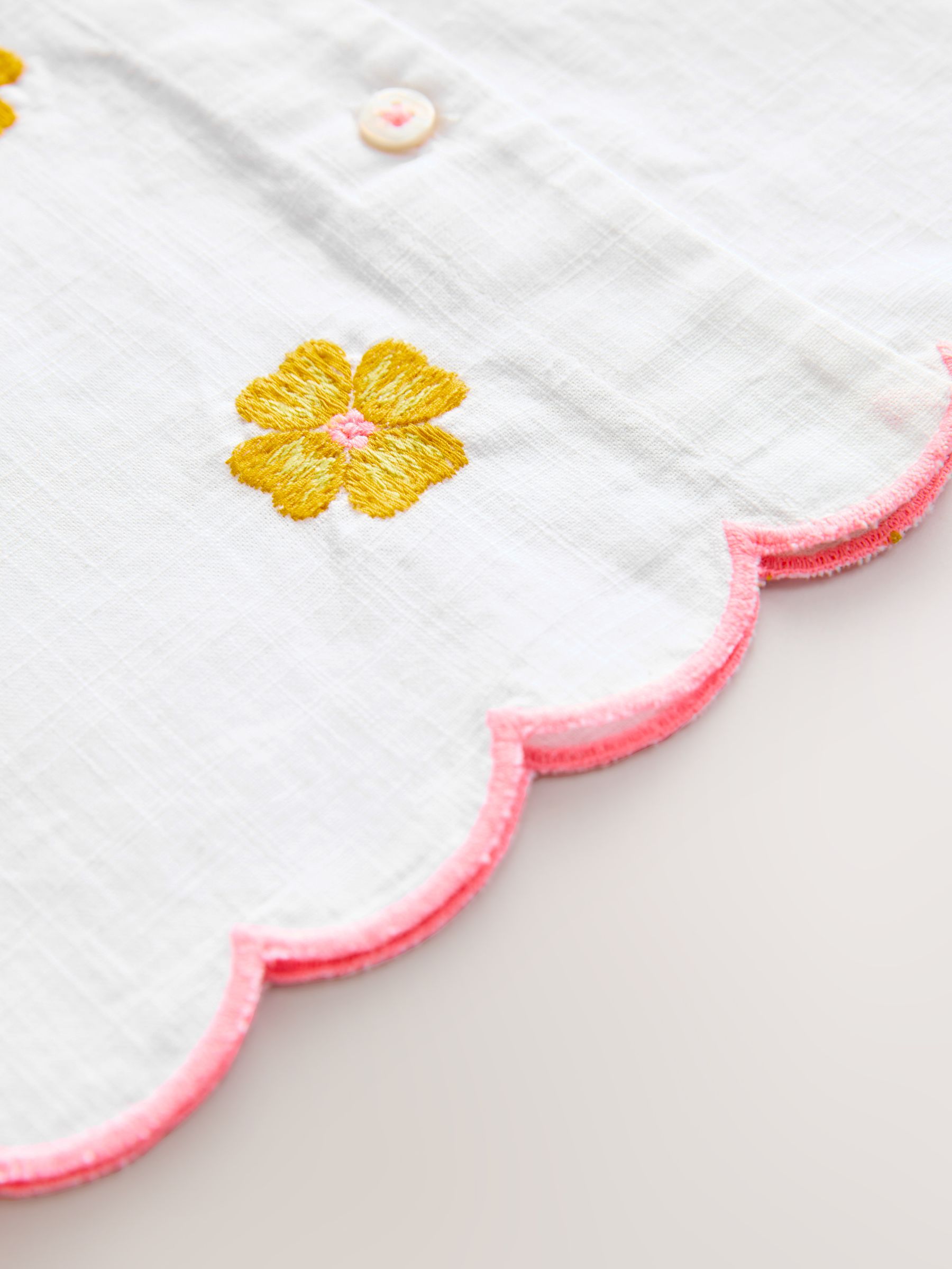 Robe NEXT Fille 2-3 Ans, Blanche, Coton, Manches Courtes, Brodée, A-line