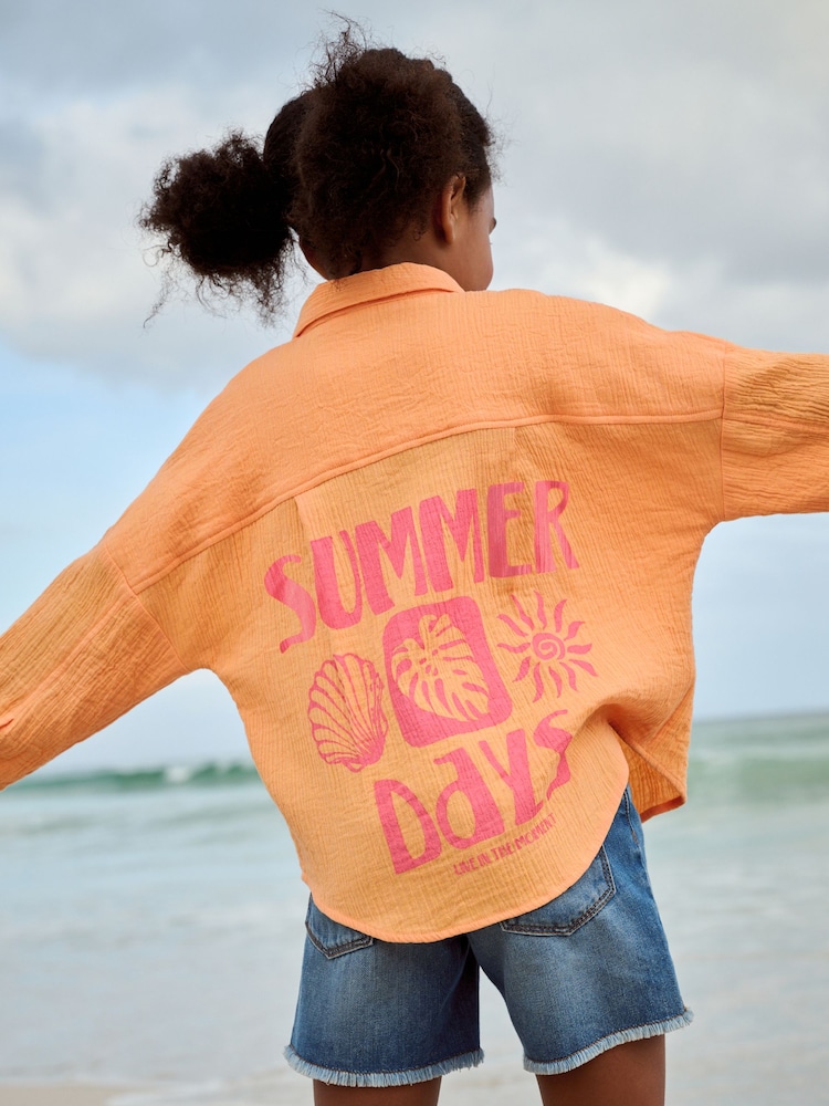 Soft Orange Printed 100% Cotton Shirt (3-16yrs) - Image 1 of 8