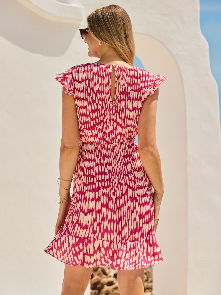 Sosandar Pink Fleck Print Plisse Shift Dress - Image 2 of 5 Sosandar Pink Fleck Print Plisse Shift Dress - Image 2 of 5