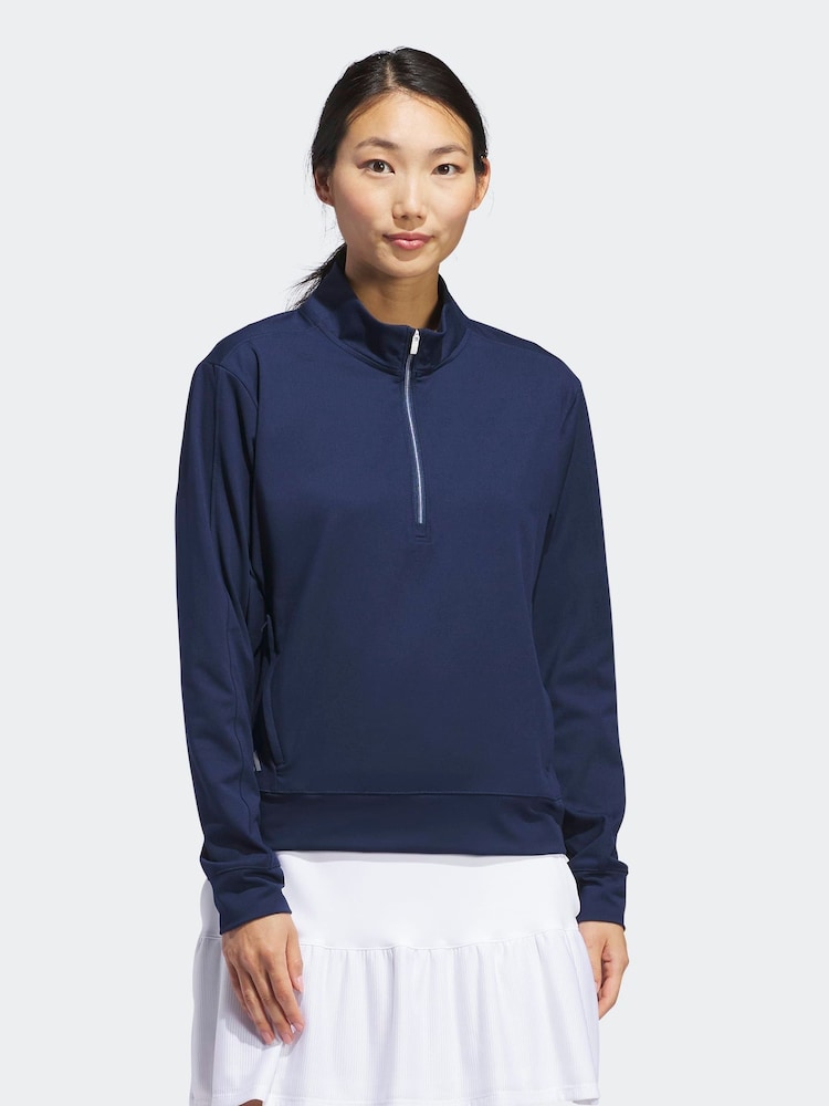 Adidas Golf Blue Ultimate365 1/4 Zip Layering Top - Image 1 of 8 Adidas Golf Blue Ultimate365 1/4 Zip Layering Top - Image 1 of 8