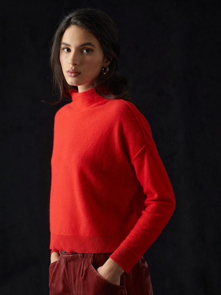 Anthropologie Red Alani Cashmere Mock Neck Jumper - Image 1 of 5 Anthropologie Red Alani Cashmere Mock Neck Jumper - Image 1 of 5