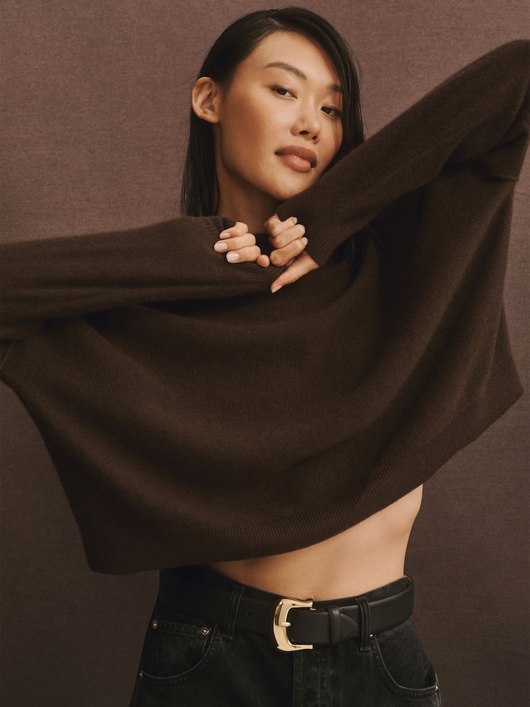 Anthropologie Dark Brown Alani Cashmere Mock Neck Jumper - Image 1 of 4 Anthropologie Dark Brown Alani Cashmere Mock Neck Jumper - Image 1 of 4