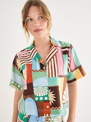 Oliver Bonas Green Print Short Sleeve Shirt - Image 1 of 7