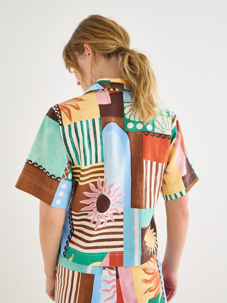 Oliver Bonas Green Print Short Sleeve Shirt - Image 2 of 7 Oliver Bonas Green Print Short Sleeve Shirt - Image 2 of 7