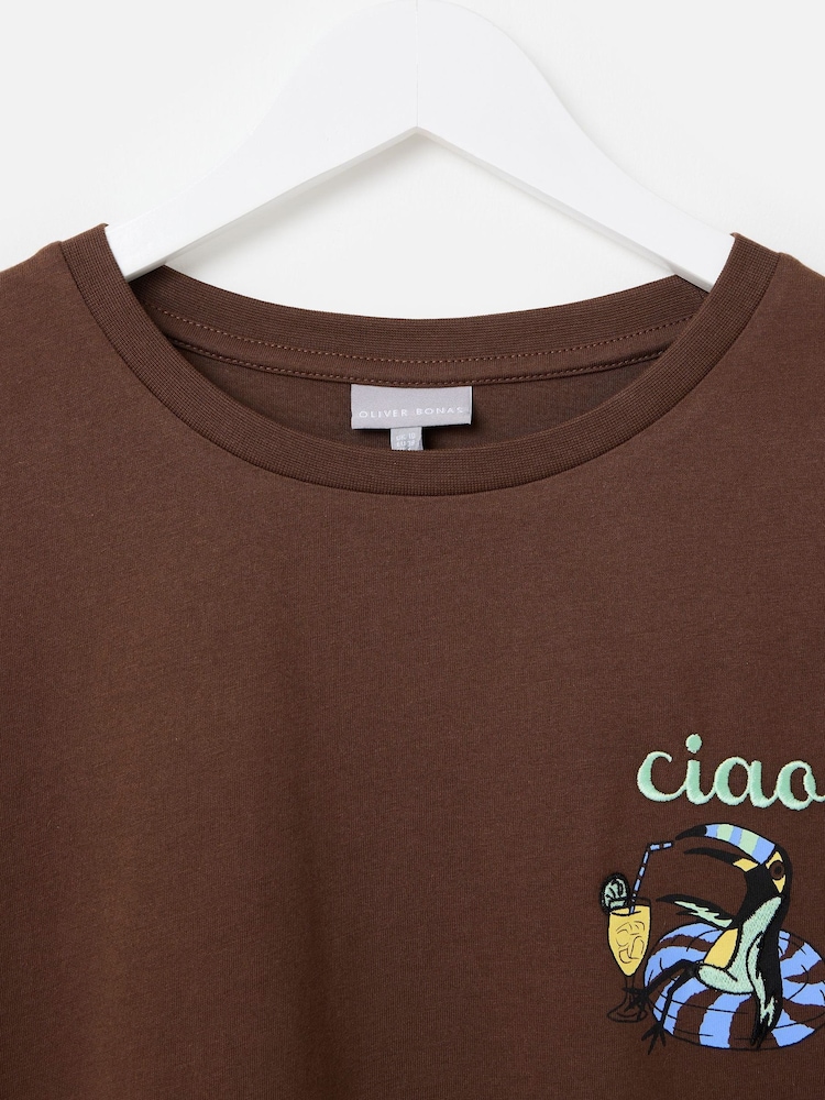 Oliver Bonas Brown Ciao Toucan Graphic T-Shirt - Image 7 of 7