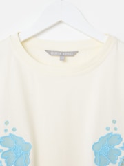 Oliver Bonas Cream Floral Embroidered T-Shirt - Image 5 of 7