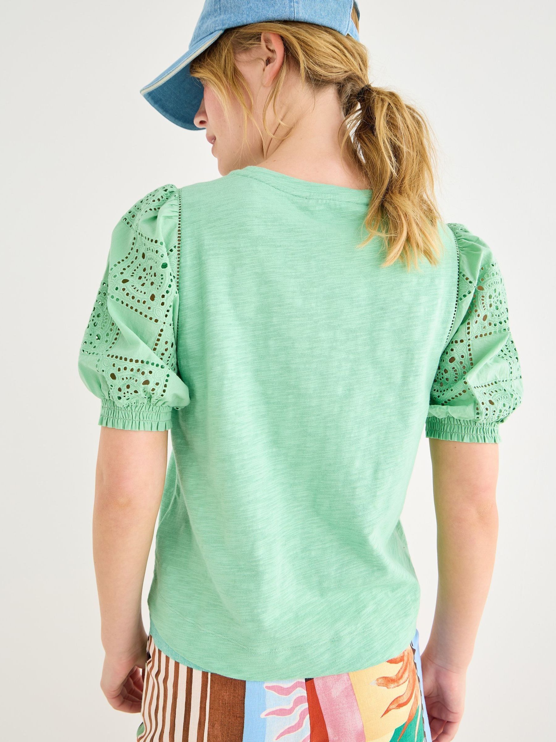 Buy Green - Oliver Bonas Embroidered Puff Sleeve Top from Next Japan