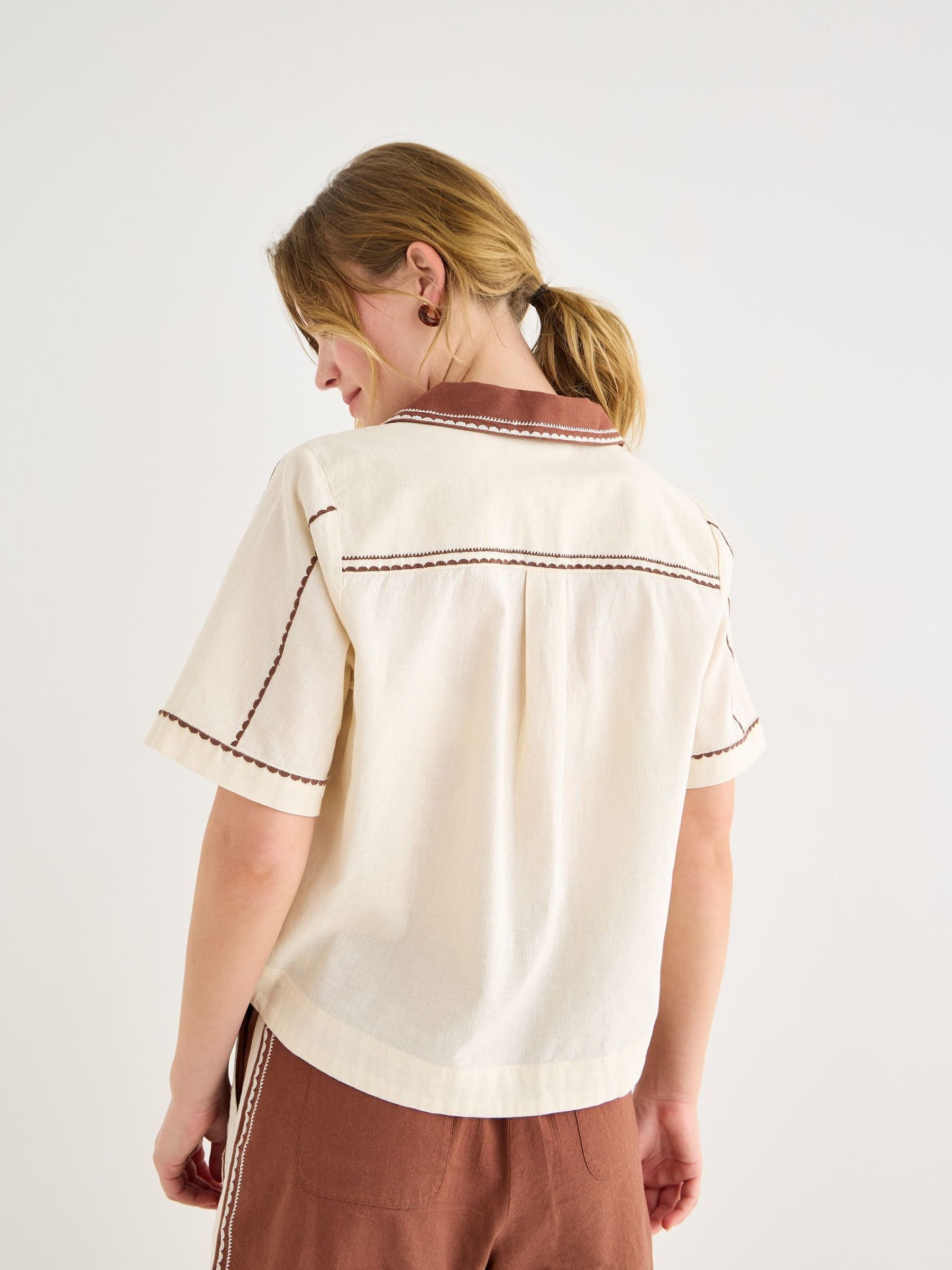 Buy Oliver Bonas Cream Embroidered Short Sleeve Shirt from the