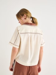 Oliver Bonas Cream Embroidered Short Sleeve Shirt - Image 2 of 7