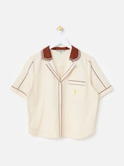 Oliver Bonas Cream Embroidered Short Sleeve Shirt - Image 3 of 7