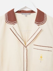 Oliver Bonas Cream Embroidered Short Sleeve Shirt - Image 5 of 7