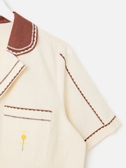 Oliver Bonas Cream Embroidered Short Sleeve Shirt - Image 6 of 7