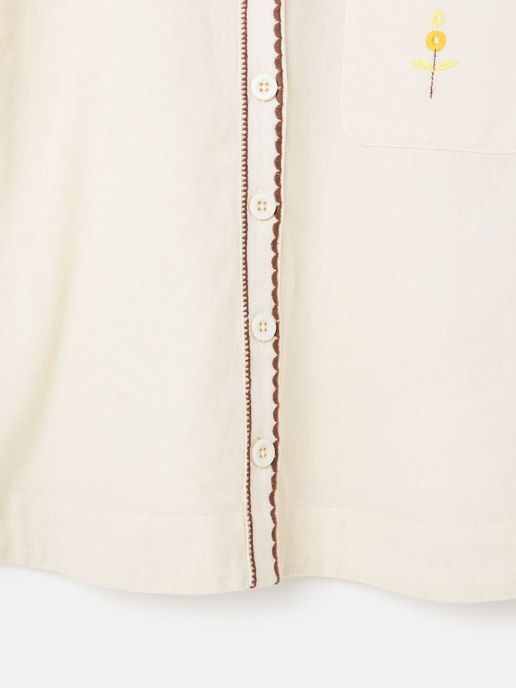 Oliver Bonas Cream Embroidered Short Sleeve Shirt - Image 7 of 7