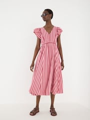 Oliver Bonas Pink Striped Tie Waist Midi Dress - Image 1 of 8
