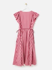 Oliver Bonas Pink Striped Tie Waist Midi Dress - Image 4 of 8
