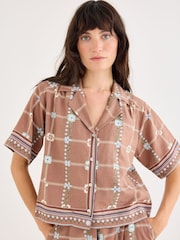 Oliver Bonas Brown Floral Print Short Sleeve Shirt - Image 2 of 7