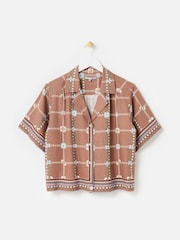 Oliver Bonas Brown Floral Print Short Sleeve Shirt - Image 3 of 7
