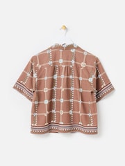 Oliver Bonas Brown Floral Print Short Sleeve Shirt - Image 4 of 7