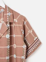 Oliver Bonas Brown Floral Print Short Sleeve Shirt - Image 6 of 7
