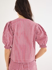 Oliver Bonas Pink Striped Seersucker Puff Sleeve Blouse - Image 2 of 7