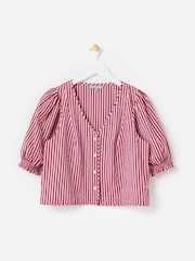 Oliver Bonas Pink Striped Seersucker Puff Sleeve Blouse - Image 3 of 7