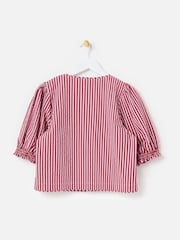 Oliver Bonas Pink Striped Seersucker Puff Sleeve Blouse - Image 4 of 7