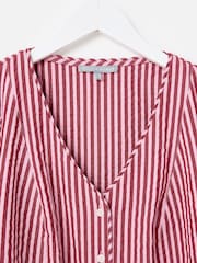 Oliver Bonas Pink Striped Seersucker Puff Sleeve Blouse - Image 5 of 7