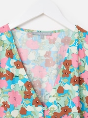 Oliver Bonas Pink Floral V-Neck Puff Sleeve Mini Dress - Image 5 of 7