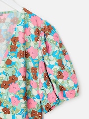 Oliver Bonas Pink Floral V-Neck Puff Sleeve Mini Dress - Image 6 of 7