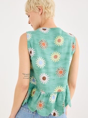 Oliver Bonas Green Sun Print Sleeveless Peplum Top - Image 2 of 7