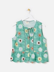 Oliver Bonas Green Sun Print Sleeveless Peplum Top - Image 3 of 7