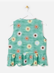 Oliver Bonas Green Sun Print Sleeveless Peplum Top - Image 4 of 7