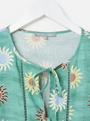 Oliver Bonas Green Sun Print Sleeveless Peplum Top - Image 5 of 7